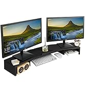 J JACKCUBE DESIGN Black Wood Dual Monitor Stand with Adjustable Angle Riser 2 Monitors Office Des...