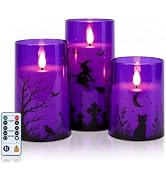 Homemory Purple Halloween Flameless LED Candles with Remote Timer, Set of 3 | Gothic Halloween De...