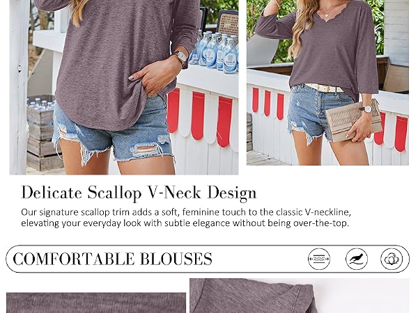 3/4 length sleeve women tops