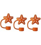 3Pcs Orange Starfish Straw Cap, Cute Silicone Straw Covers Cap for Stanley Cup, Dust-Proof Drinki...