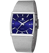 Men Watch Classic Analog Quartz Date Stainless Steel Milanese Mesh Band Ultra-Thin Rectangle Dial...