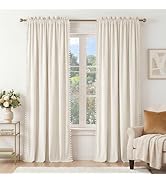 NICETOWN Ivory White Velvet Curtains 84" Long with Cute Pom-Pom Trim for Girls Bedroom & Playroom...