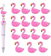 Frinnovan, 15 Pack Flamingos Focal Beads Silicone Cute 3D Animal Shaped Charms for Beadale Pen Ke...