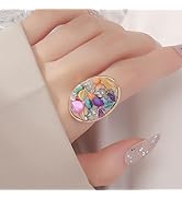 Mnyixsi Creative Multi Color Crystal Ring for Women, Handmade Dainty Multicolor Stone Charm Ring ...