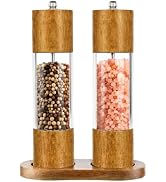 Wooden Salt and Pepper Grinder Set – 8 Inch Manual Spice Mills | Adjustable Coarseness, Ceramic C...