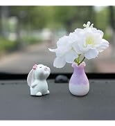 vvag Set of 2 Mini Bunny and Flowers Vase Cute Car Accessories,Kawaii Car Rear View Mirror & Dash...