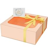 PSHVYM Gift Box with Window, 7.5x7.5x3 In Rose Gold Gift Box for Presents Magnetic Lids Collapsib...