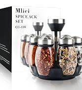 Mlici 6PC Spinning Glass Spice Jars - 360° Rotating Spice Rack Organizer with Jars, Stainless Ste...