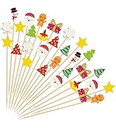 100PCS Christmas Cocktail Picks, Xmas Tree Snowman Bell Santa Claus Themed Toothpicks Fancy Bambo...