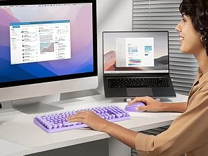 purple keyboard and mouse wireless cute colorful retro typewriter full size keyboard