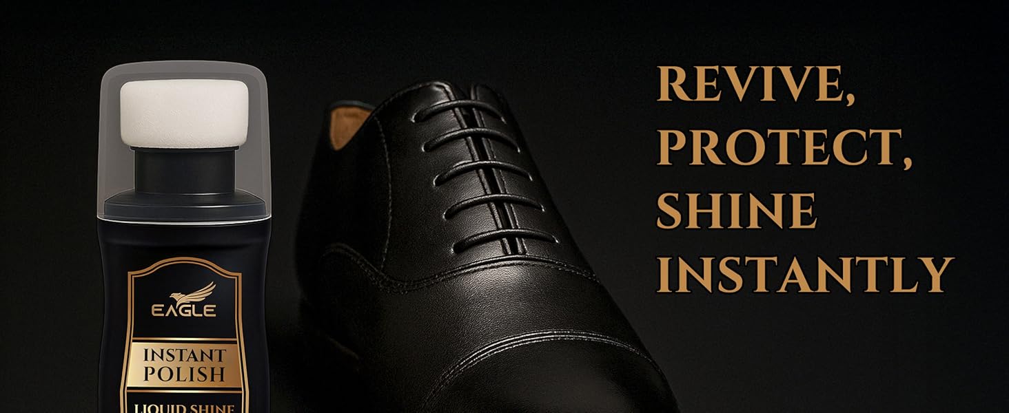 Eagle Liquid Shoe Polish Instant Shine – Quick-Dry Polish with Built-In Sponge Applicator & 2 Wipes