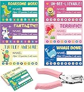 BeYumi 120Pcs Behavior Punch Cards with Hole Puncher Incentive Loyalty Punny Reward Cards Positiv...