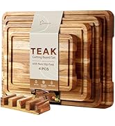 4 Pack Teak Cutting Board Set for Kitchen Wood Cutting Board Heavy Duty Non Toxic Non Slip Solid ...