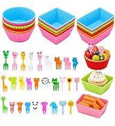 75 Pieces Kids Lunch Accessories, Silicone Lunch Box Dividers Cupcake Liners Baking Muffin Cups W...