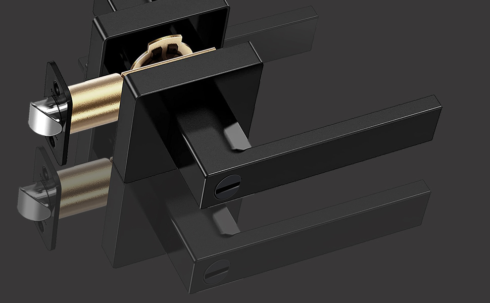 Square Door Lever for Bedroom, Keyless Matte Black Door Knob, Passage Door Privacy Locking Interior