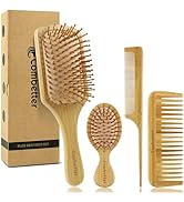 100% Bamboo Hair Brushes and Comb Set by Combetter, Comb for Women and Detangling, Great on All H...
