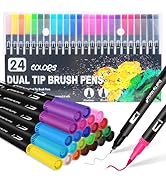 Dual Brush Marker Pens, 24 Colors Art Markers with Fine and Brush Tip Coloring Markers for Adults...