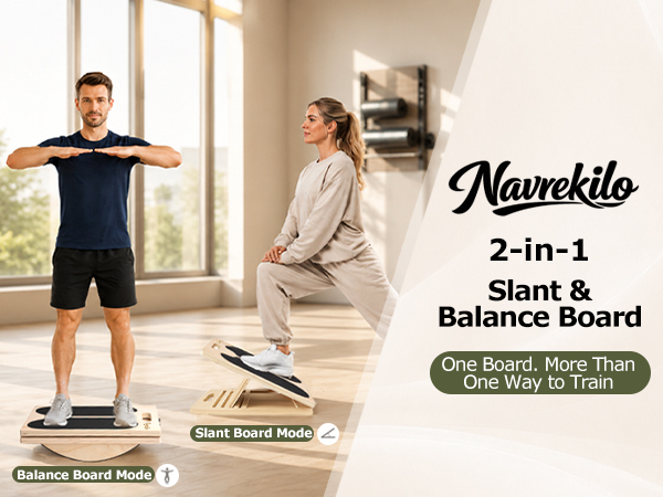 2-in-1 slant and balance board for stretching, balance training, and home fitness.