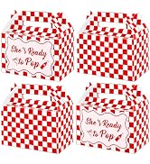 24 Pcs She's Ready to Pop Treat Boxes Ready to Pop Gable Candy Boxes with Handles Red White Gingh...