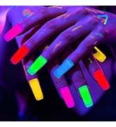 Mega-L Glow in the Dark Press On Nails 50 Pcs Reusable Nails with Glue Tabs | Glow Party Favors, ...
