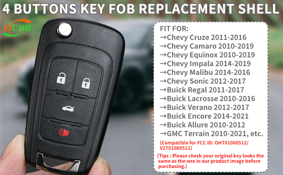 2 Pack Flip Key Fob Case Shell Replacement 4 Button for Chevy