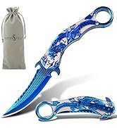 Vividstill Pocket Knife for Men, Cool Folding Knife With 3D Blue Dragon Relief, Great Gift Edc Kn...