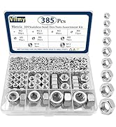 Vifmy 385Pcs Metric Hex Nuts Assortment Kit,M2 M2.5 M3 M4 M5 M6 M8 M10 M12 Hardware Nut Sets,304 ...