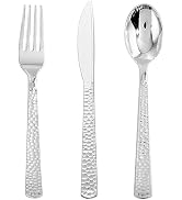 Nervure 300PCS Silver Plastic Silverware - Disposable Silver Cutlery - Hammered Plastic Utensils ...