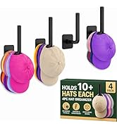 Hat Organizer 4 Pack, Hat Rack for Baseball Caps Holds 10+ Caps Each, Hat Hooks for Wall, Strong ...