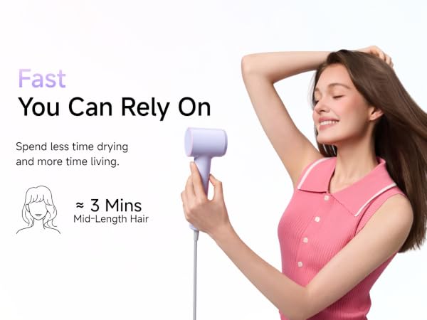 15 X faster drying vs. traditional hair dryers, drying mid-length hair in as little as 3 minutes.