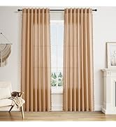 Naturoom Camel Boho Linen Curtains Farmhouse Style Curtains 84 Inches Long 2 Panels Curtains Back...