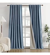 HOMEIDEAS 100% Chenille Blackout Curtains for Bedroom Haze Blue Curtains 84 Inch Length 2 Panels ...