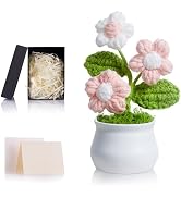 ZHIYUXI Pink Crochet Gifts for Women Crochet Flowers Handmade Puff Flower for Teacher Christmas A...