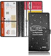Car Registration and Insurance Card Holder - Leather Vehicle Glove Box Automobile Documents Paper...