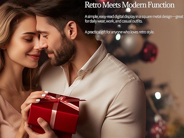 Retro square digital watch gift idea for men and women, easy-to-read display for everyday wear