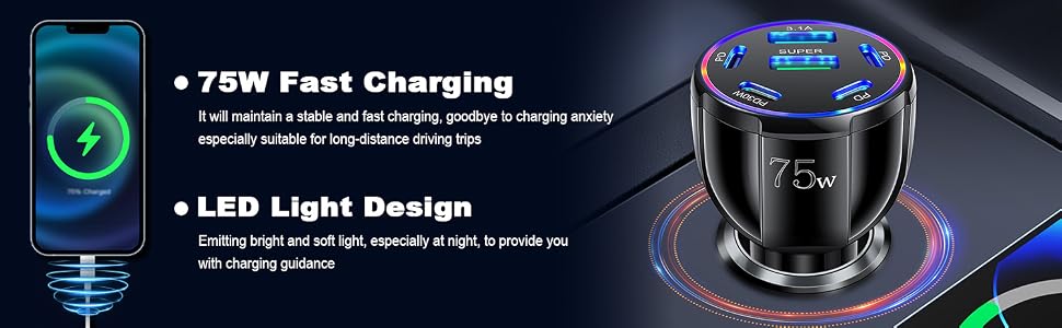 75W ULTRA-FAST CAR CHARGER ADAPTER WITH SUPER/PD30W/PD/3.1A