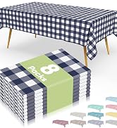 Smiry 8 Packs Gingham Disposable Table Cloth, 54 x 108 Inch Waterproof Plastic Tablecloth, Rectan...