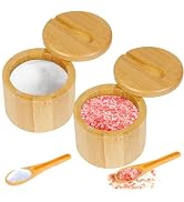 Loscarol 2Pcs Bamboo Salt Cellar Spice Box with Magnetic Swivel Lid & Spoon, Bamboo Storage Box S...