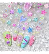 Beach Nail Stickers Starfish Nail Art Stickers Lemon Flower with Design 5D Embossed Nails Decals ...