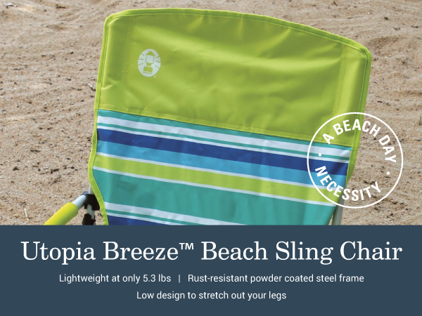 coleman utopia breeze beach sling chair low seat lightweight steel frame concert day relax comfort