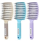 EKONAER 3 Pack Vented Quick Drying Massage Blow Detangler Brush,Boar Bristle Hair Brush Set-Curve...