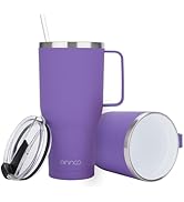 mininoo 40 oz Ceramic Lined Tumbler with Handle and Straw Lid, Stainless Steel Ceramic Travel Cof...