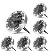 inkgear 6 Pack Solar Ground Lights Outdoor, 8 LED Mini Flat Solar Disc Lights, IP65 Waterproof Pu...