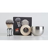 G.B.S 3 Piece Set Stainless Shaving Soap Bowl, Synthetic Stainless Brush, G.B.S 97% All Natural S...