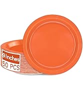 QZYL Disposable Paper Plates Set, 50 PCS Orange Dinner Paper Plates, Round 9 Inches Party Plates ...