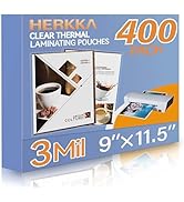 HERKKA 400 Pack Laminating Sheets, Holds 8.5 x 11 Inch Sheets, 3 Mil Clear Thermal Laminating Pou...