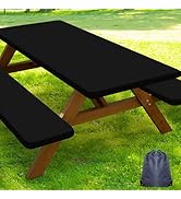 Smiry Picnic Table Cover with Bench Covers, Waterproof Elastic Fitted Polyester Tablecloths for 6...