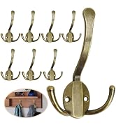 Homanu 8 Pack Coat Hooks Heavy Duty, Metal Three Prongs Large Coat Hooks Wall Mounted with 16 Scr...