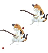 GANPUB 2Pcs Cat Fishing Figurine, Cute Cat Statue Decor, Resin Mini Fish Tank Decorations Craft S...