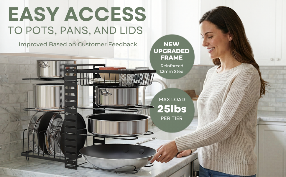 TidyTier Easy Access to pots, pans, and lids